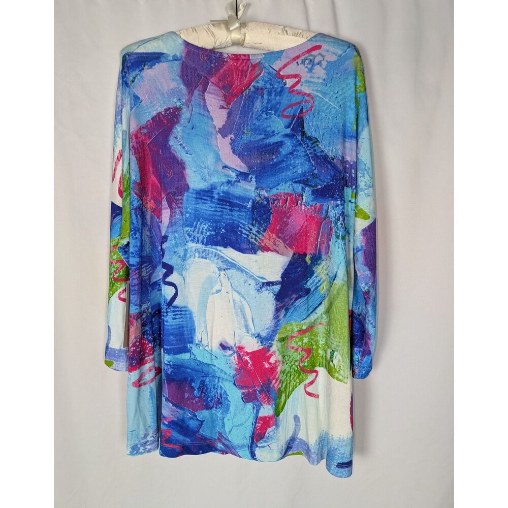 ali miles Tunic L Women's Abstract Multi Print 3/4 Sleeve Clear Rhinestones Art - Picture 5 of 8
